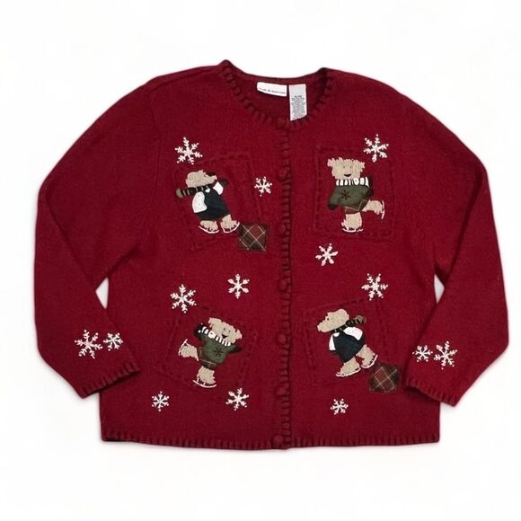 Croft & Barrow Skating Bears Silk Wool Sweater Size XL - Picture 1 of 13